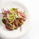 Tataki,Roast,Beef,Top,View.,Tasty,Grilled,Meat,With,Onion